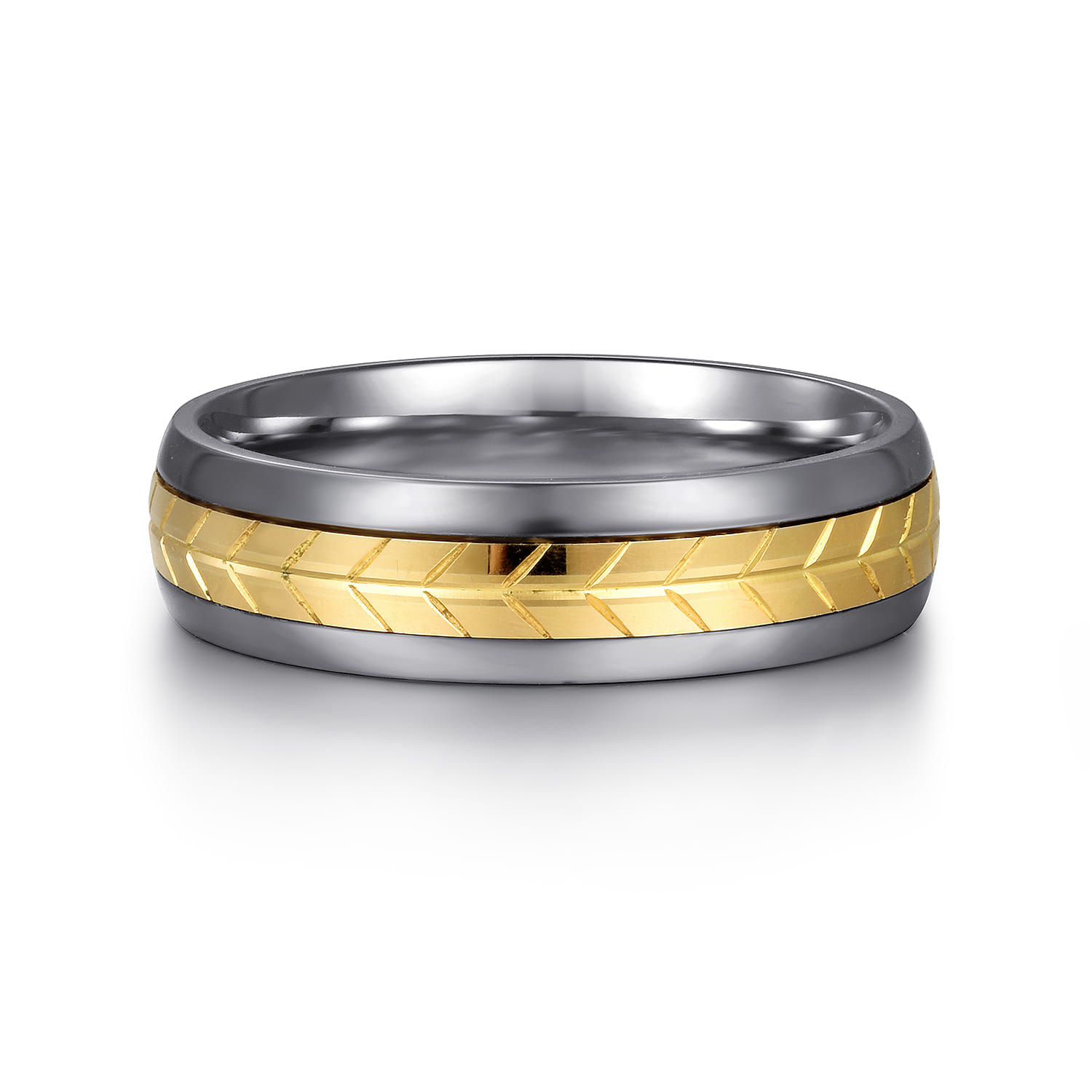 Mens Alternative 6mm Beveled Tantalum and 14K Yellow Gold Band