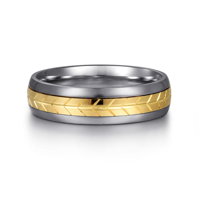 Mens Alternative 6mm Beveled Tantalum and 14K Yellow Gold Band - Shot 1