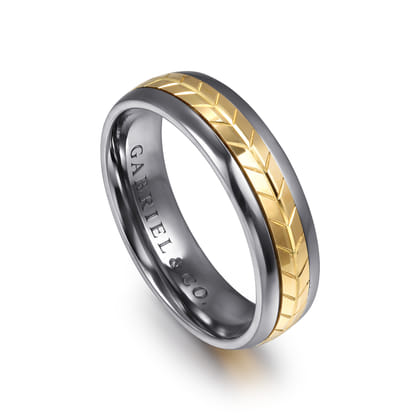 Mens Alternative 6mm Beveled Tantalum and 14K Yellow Gold Band