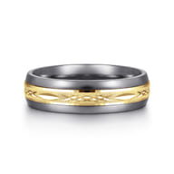 Mens Alternative 6mm Beveled Tantalum and 14K Yellow Gold Band