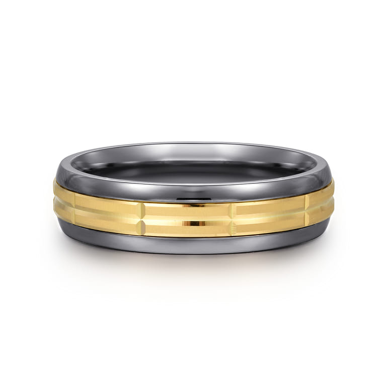 Mens Alternative 6mm Beveled Tantalum and 14K Yellow Gold Band - Shot 1