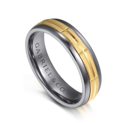 Mens Alternative 6mm Beveled Tantalum and 14K Yellow Gold Band
