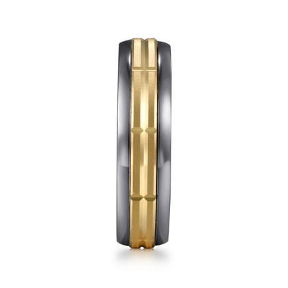 Mens Alternative 6mm Beveled Tantalum and 14K Yellow Gold Band