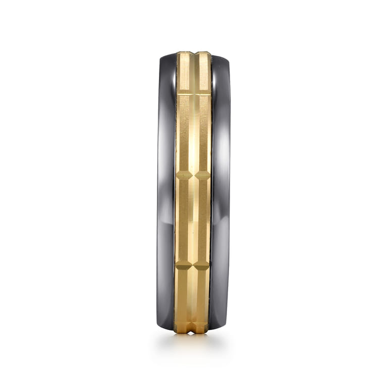 Mens Alternative 6mm Beveled Tantalum and 14K Yellow Gold Band - Shot 4