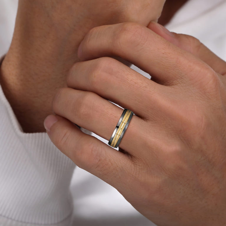 Mens Alternative 6mm Beveled Tantalum and 14K Yellow Gold Band - Shot 5