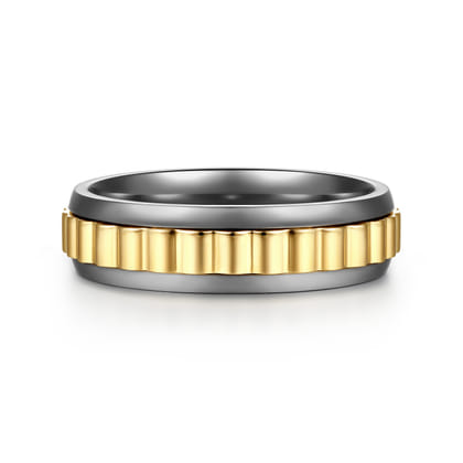 Mens Alternative 6mm Beveled Tantalum and 14K Yellow Gold Band