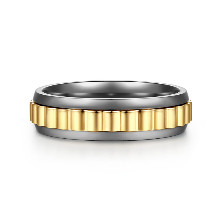 Mens Alternative 6mm Beveled Tantalum and 14K Yellow Gold Band - Shot 1