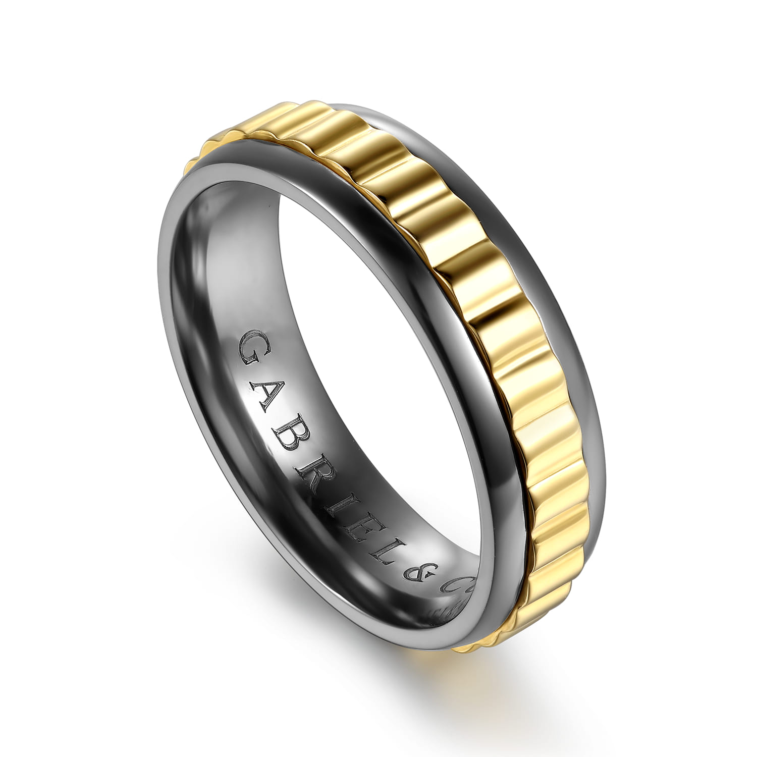 Mens Alternative 6mm Beveled Tantalum and 14K Yellow Gold Band - Shot 3