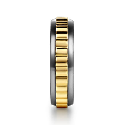 Mens Alternative 6mm Beveled Tantalum and 14K Yellow Gold Band