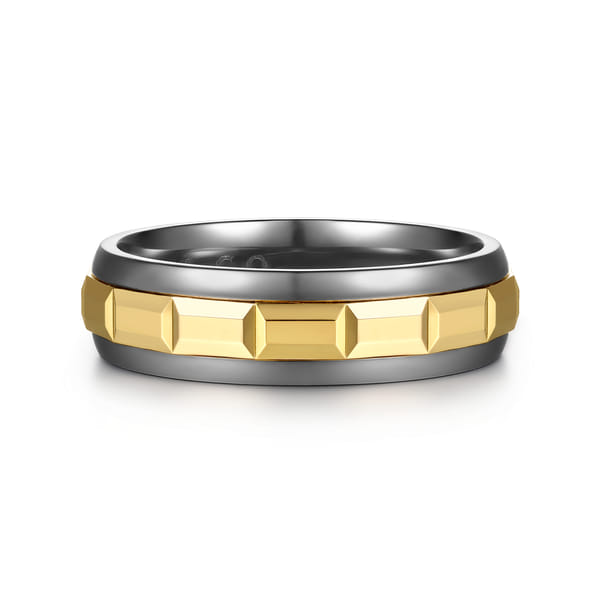Men's Tantalum and Yellow Gold Beveled Wedding Band