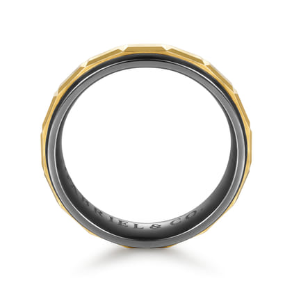 Mens Alternative 6mm Beveled Tantalum and 14K Yellow Gold Band
