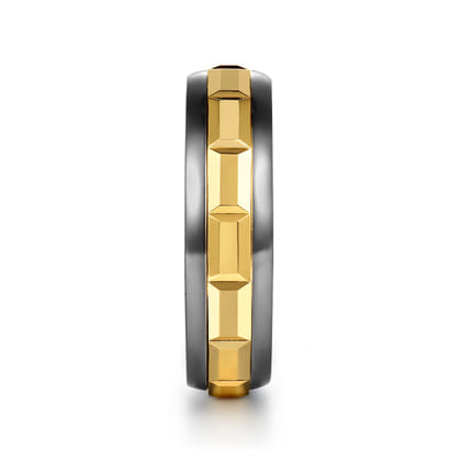 Mens Alternative 6mm Beveled Tantalum and 14K Yellow Gold Band