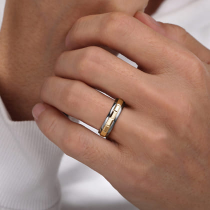 Mens Alternative 6mm Beveled Tantalum and 14K Yellow Gold Band