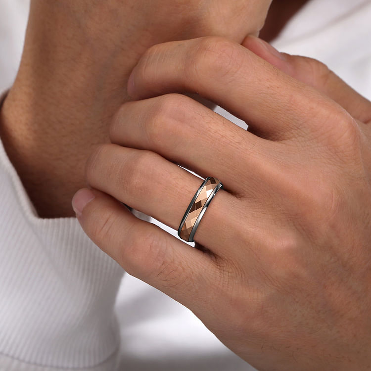 Mens Alternative 6mm Round Tantalum and 14K Rose Gold Band