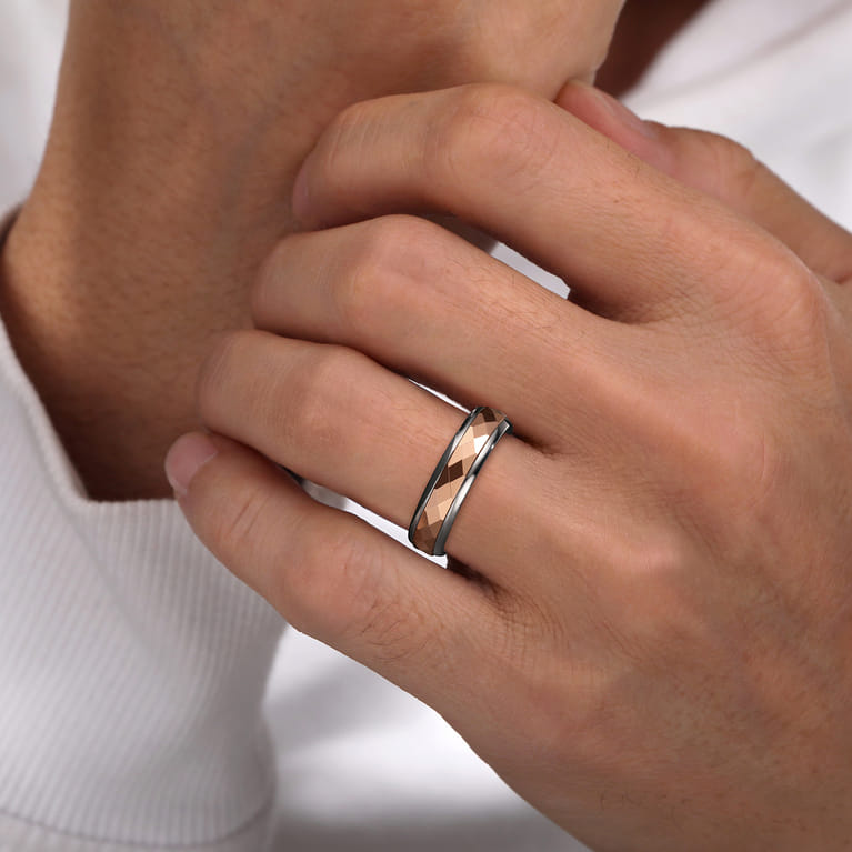 Mens Alternative 6mm Round Tantalum and 14K Rose Gold Band - Shot 5