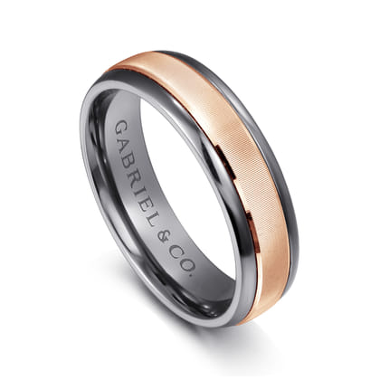 Mens Alternative 6mm Round Tantalum and 14K Rose Gold Band