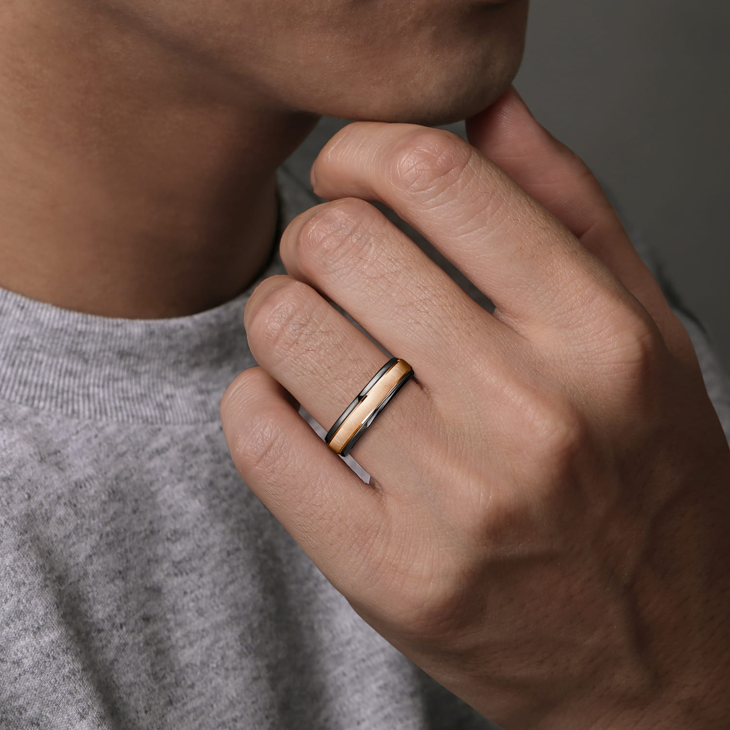 Mens Alternative 6mm Round Tantalum and 14K Rose Gold Band - Shot 5