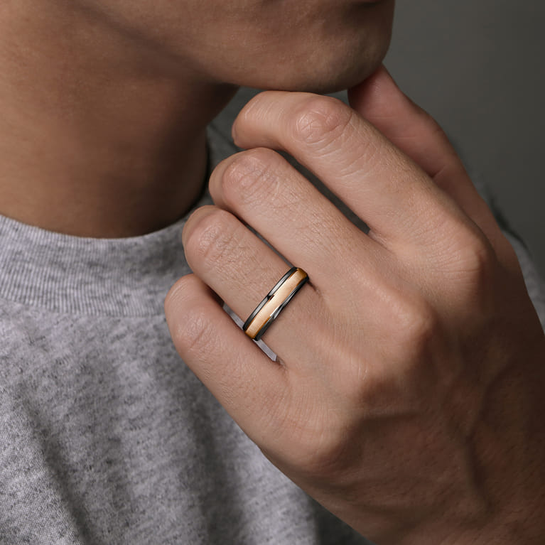 Mens Alternative 6mm Round Tantalum and 14K Rose Gold Band - Shot 5