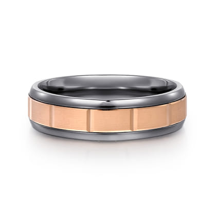 Mens Alternative 6mm Round Tantalum and 14K Rose Gold Band