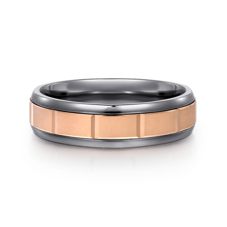 Mens Alternative 6mm Round Tantalum and 14K Rose Gold Band - Shot 1