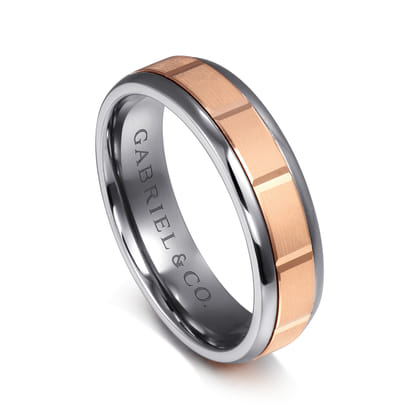 Mens Alternative 6mm Round Tantalum and 14K Rose Gold Band