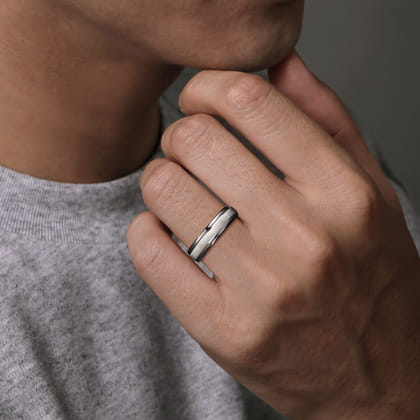 Mens Alternative 6mm Round Tantalum and 14K White Gold Band