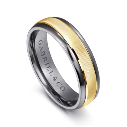 Mens Alternative 6mm Round Tantalum and 14K Yellow Gold Band