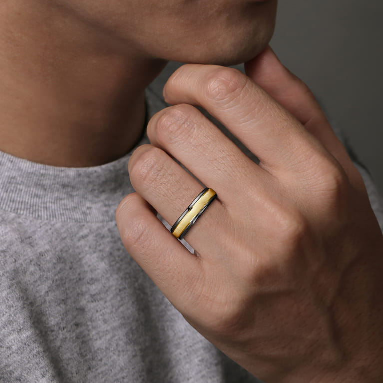Mens Alternative 6mm Round Tantalum and 14K Yellow Gold Band - Shot 5