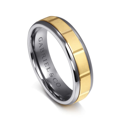 Mens Alternative 6mm Round Tantalum and 14K Yellow Gold Band