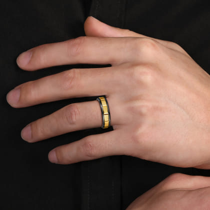 Mens Alternative 6mm Round Tantalum and 14K Yellow Gold Band