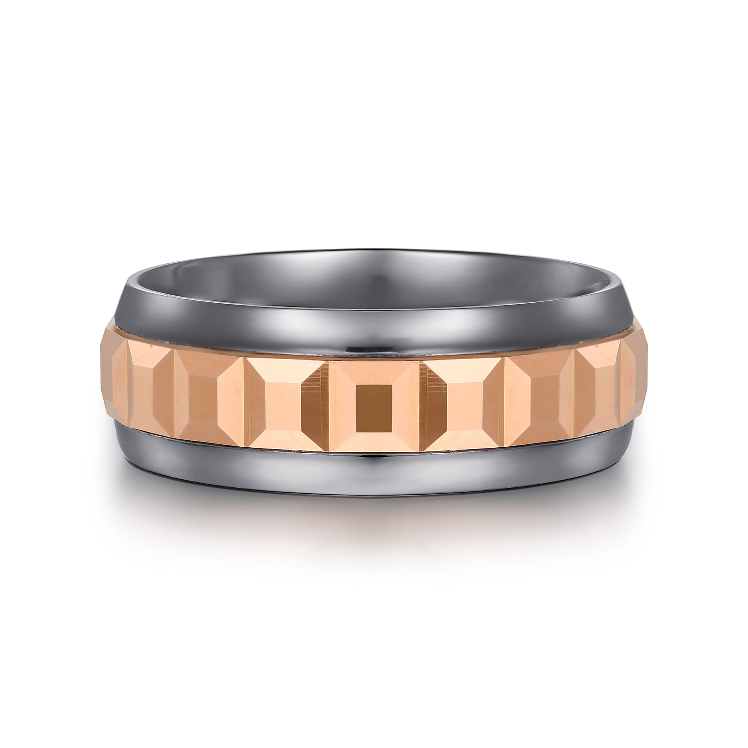 Mens Alternative 8mm Beveled Tantalum and 14K Rose Gold Band