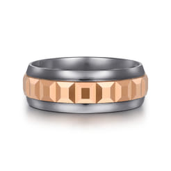 Mens Alternative 8mm Beveled Tantalum and 14K Rose Gold Band