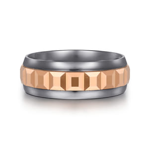 Mens Alternative 8mm Beveled Tantalum and 14K Rose Gold Band