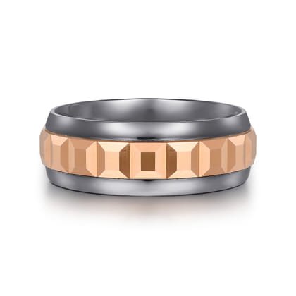 Mens Alternative 8mm Beveled Tantalum and 14K Rose Gold Band