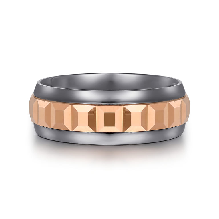 Mens Alternative 8mm Beveled Tantalum and 14K Rose Gold Band - Shot 1