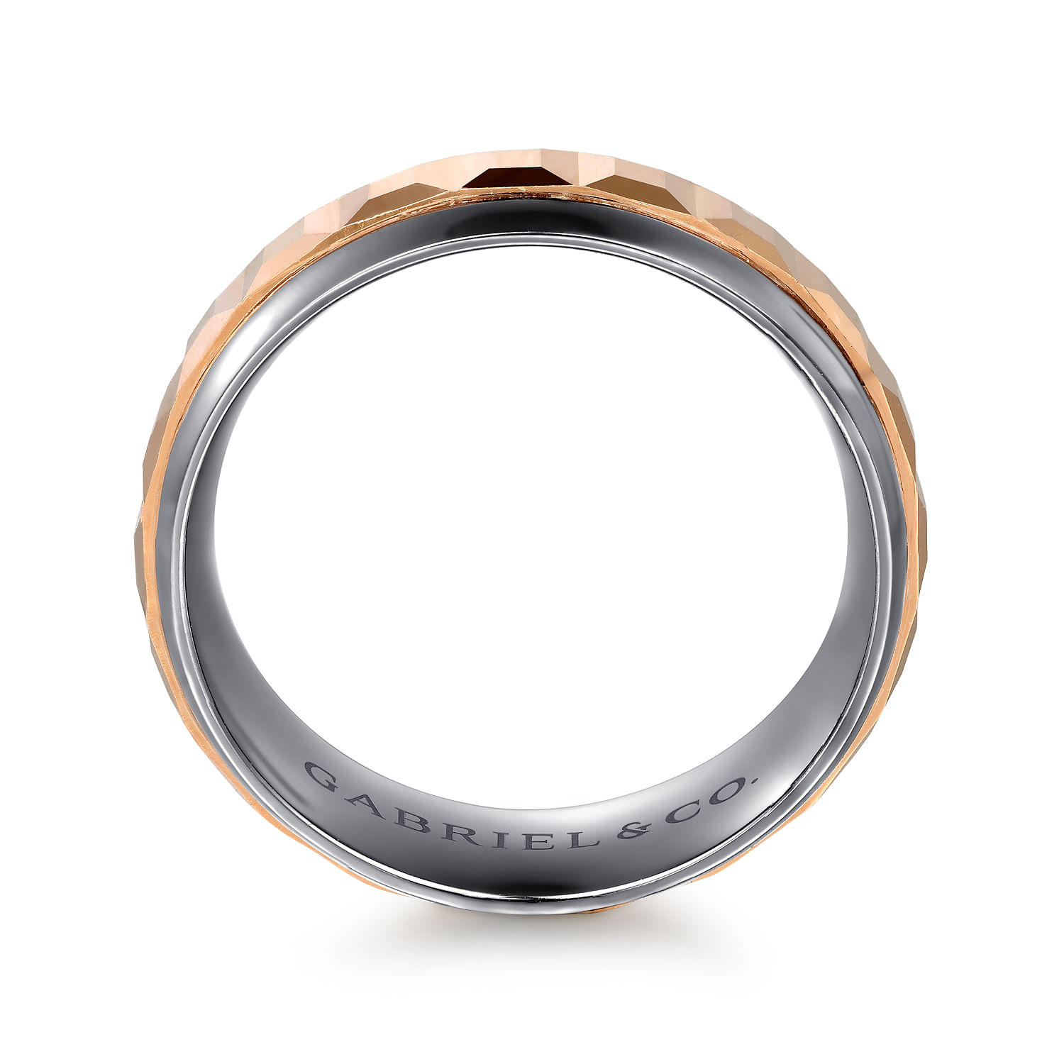 Mens Alternative 8mm Beveled Tantalum and 14K Rose Gold Band