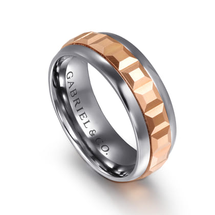 Mens Alternative 8mm Beveled Tantalum and 14K Rose Gold Band