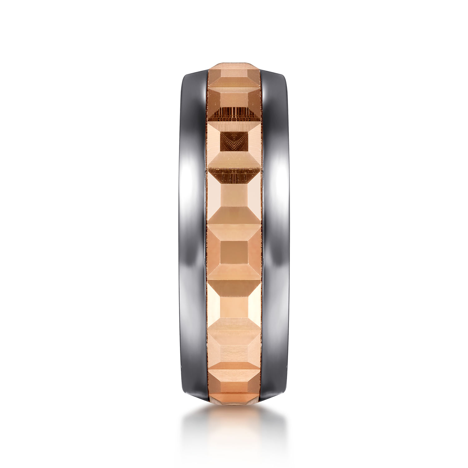 Mens Alternative 8mm Beveled Tantalum and 14K Rose Gold Band