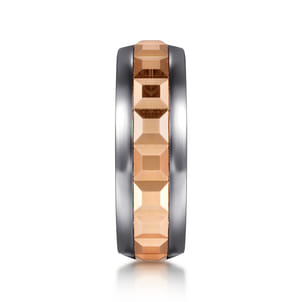 Mens Alternative 8mm Beveled Tantalum and 14K Rose Gold Band