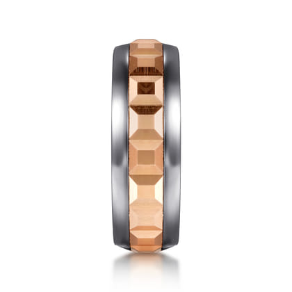 Mens Alternative 8mm Beveled Tantalum and 14K Rose Gold Band