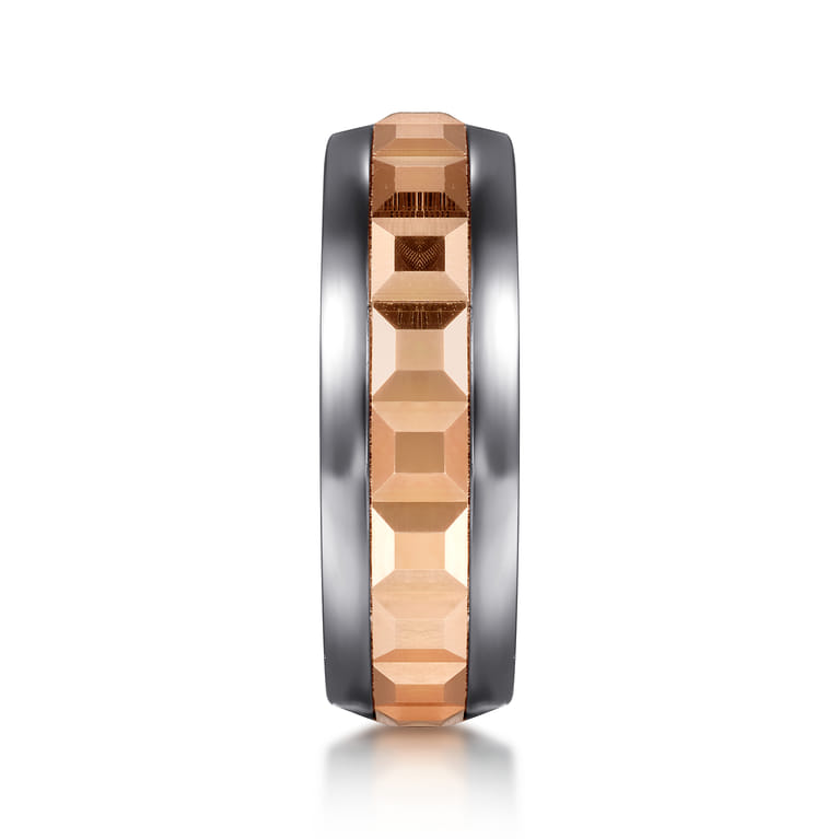 Mens Alternative 8mm Beveled Tantalum and 14K Rose Gold Band - Shot 4