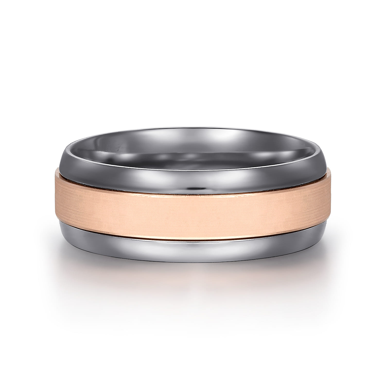 Mens Alternative 8mm Beveled Tantalum and 14K Rose Gold Band - Shot 1
