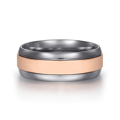 Mens Alternative 8mm Beveled Tantalum and 14K Rose Gold Band