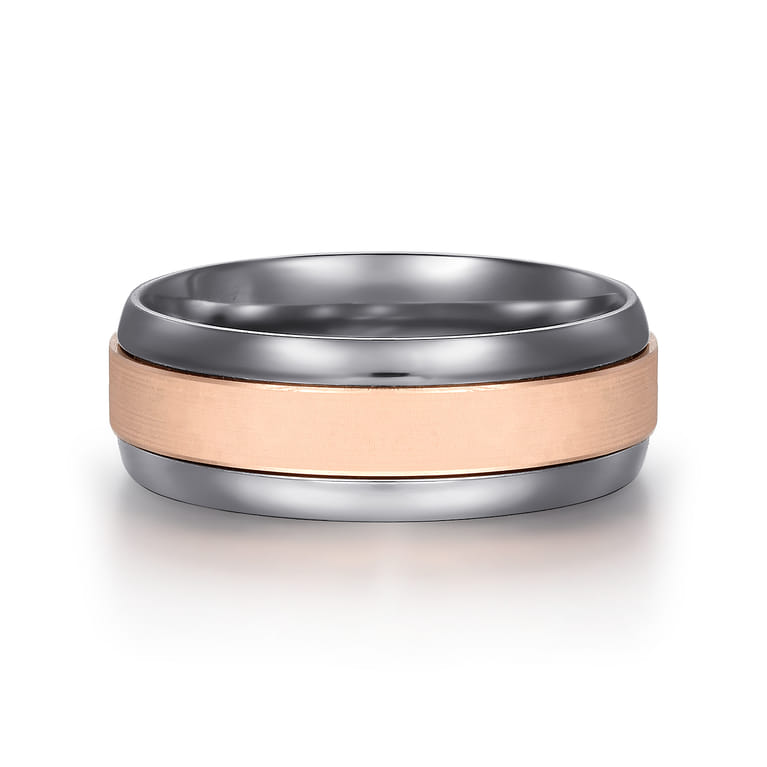 Mens Alternative 8mm Beveled Tantalum and 14K Rose Gold Band - Shot 1