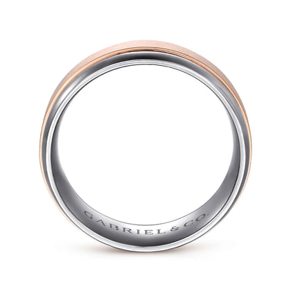 Mens Alternative 8mm Beveled Tantalum and 14K Rose Gold Band