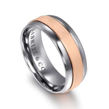 Mens Alternative 8mm Beveled Tantalum and 14K Rose Gold Band