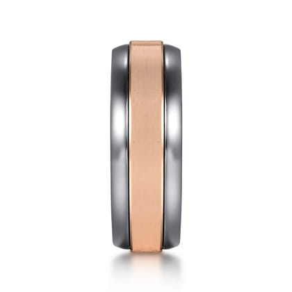 Mens Alternative 8mm Beveled Tantalum and 14K Rose Gold Band