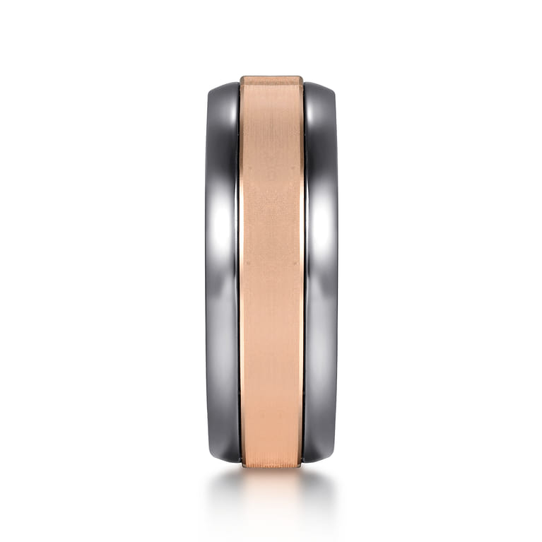 Mens Alternative 8mm Beveled Tantalum and 14K Rose Gold Band - Shot 4