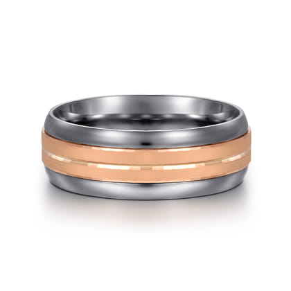 Mens Alternative 8mm Beveled Tantalum and 14K Rose Gold Band