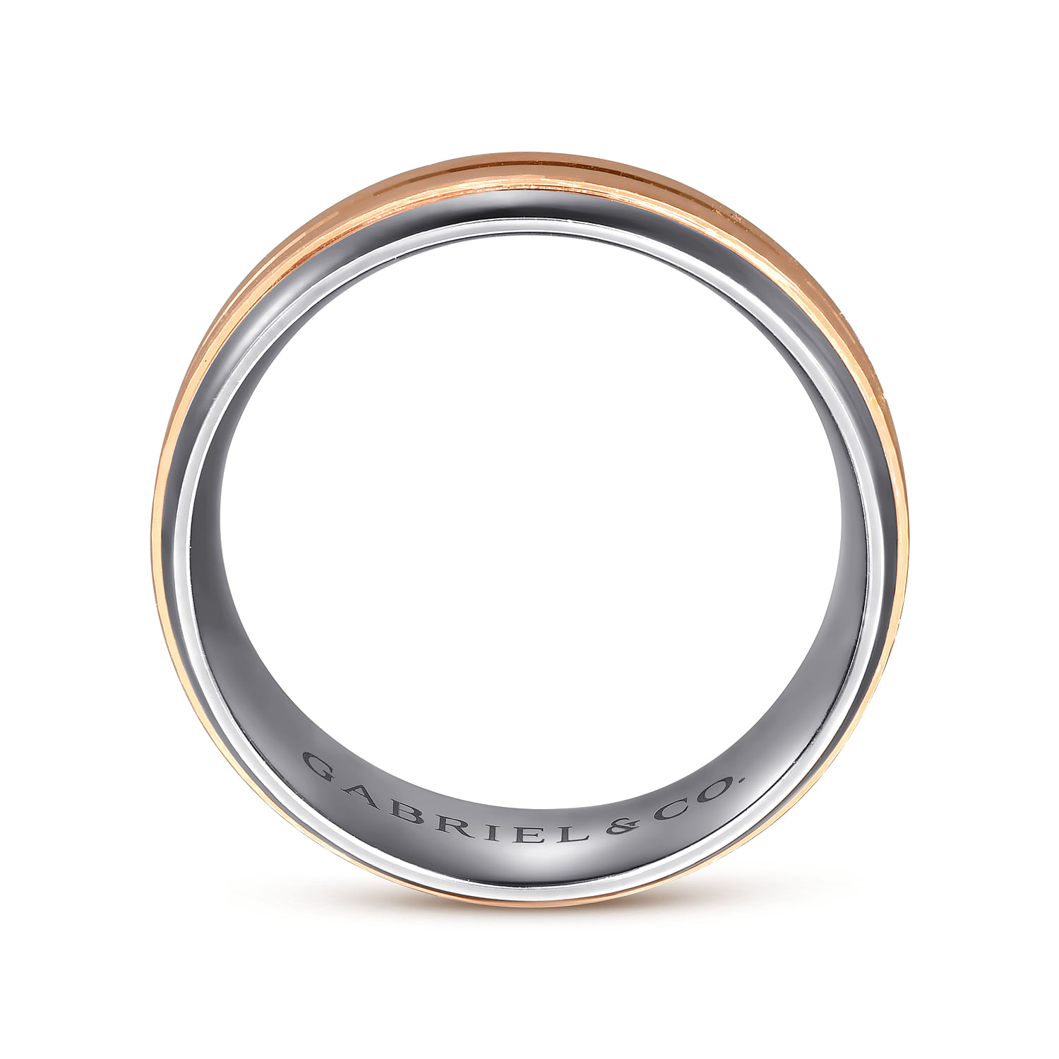 Mens Alternative 8mm Beveled Tantalum and 14K Rose Gold Band